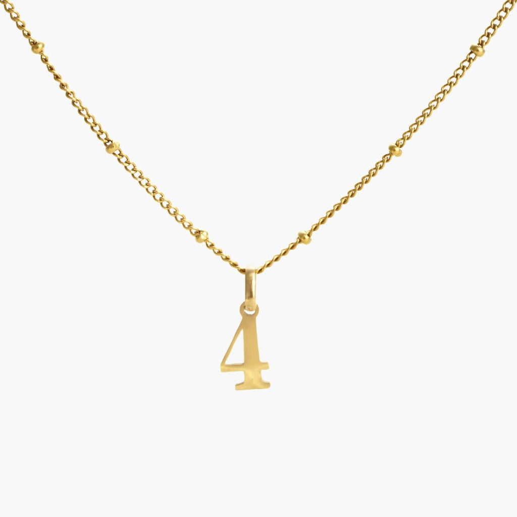 JUNE ELLE gold lucky number charm number 4 on sphere chain front view on white background, customizable 0–9