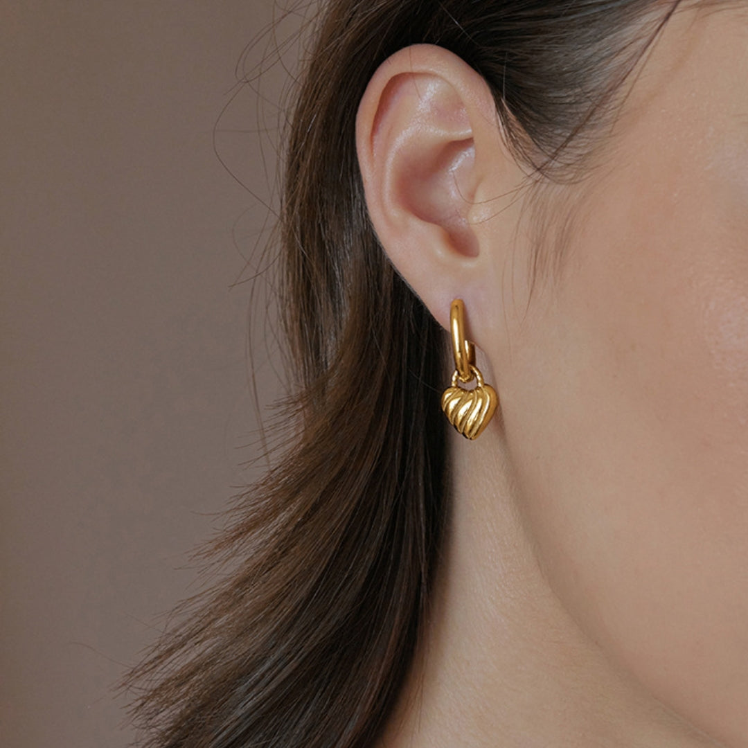 Gold Amour Heart Hoop Earrings