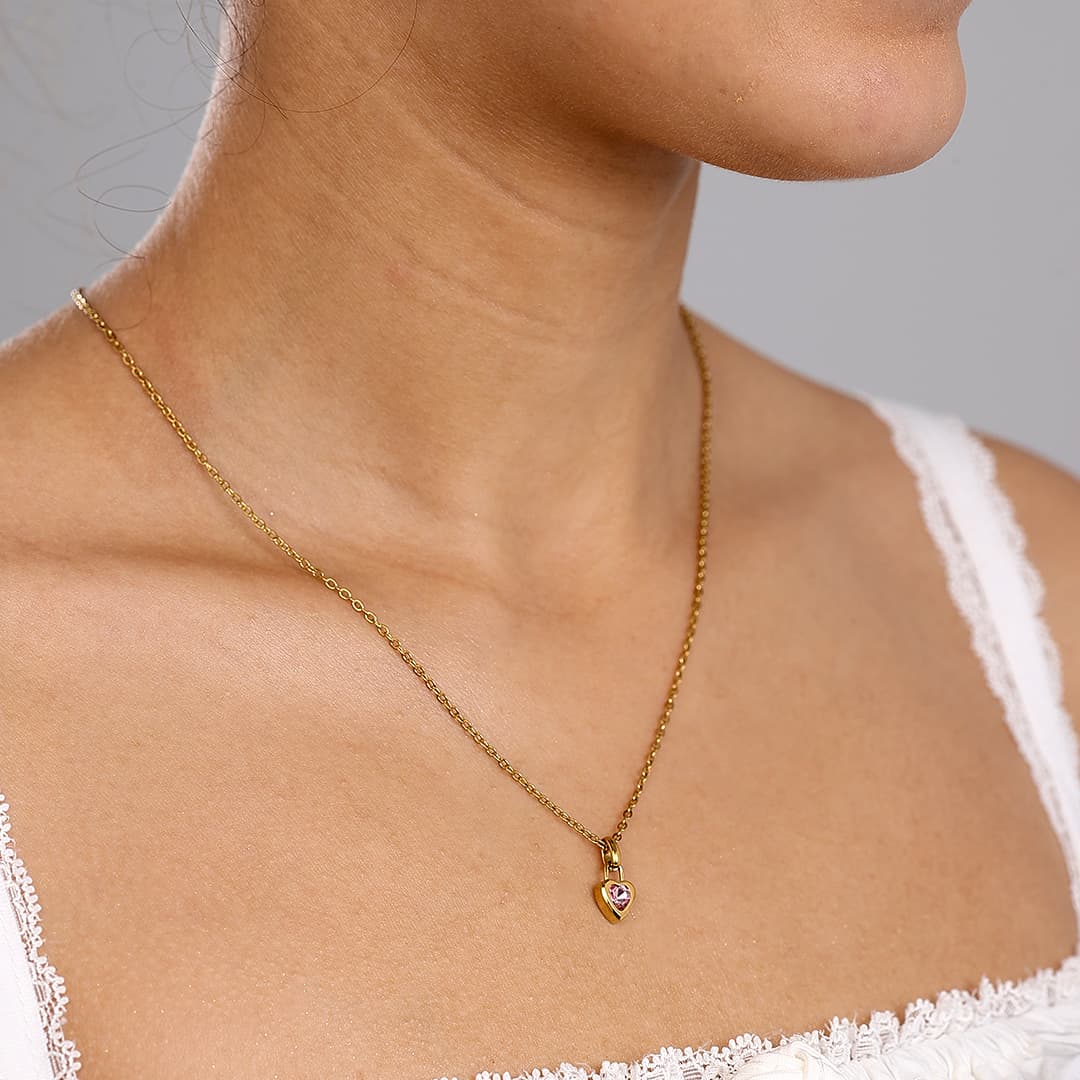 Gold Heart Birthstone Necklace