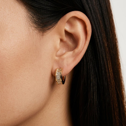 Gold Baguette Huggies Hoop Earrings