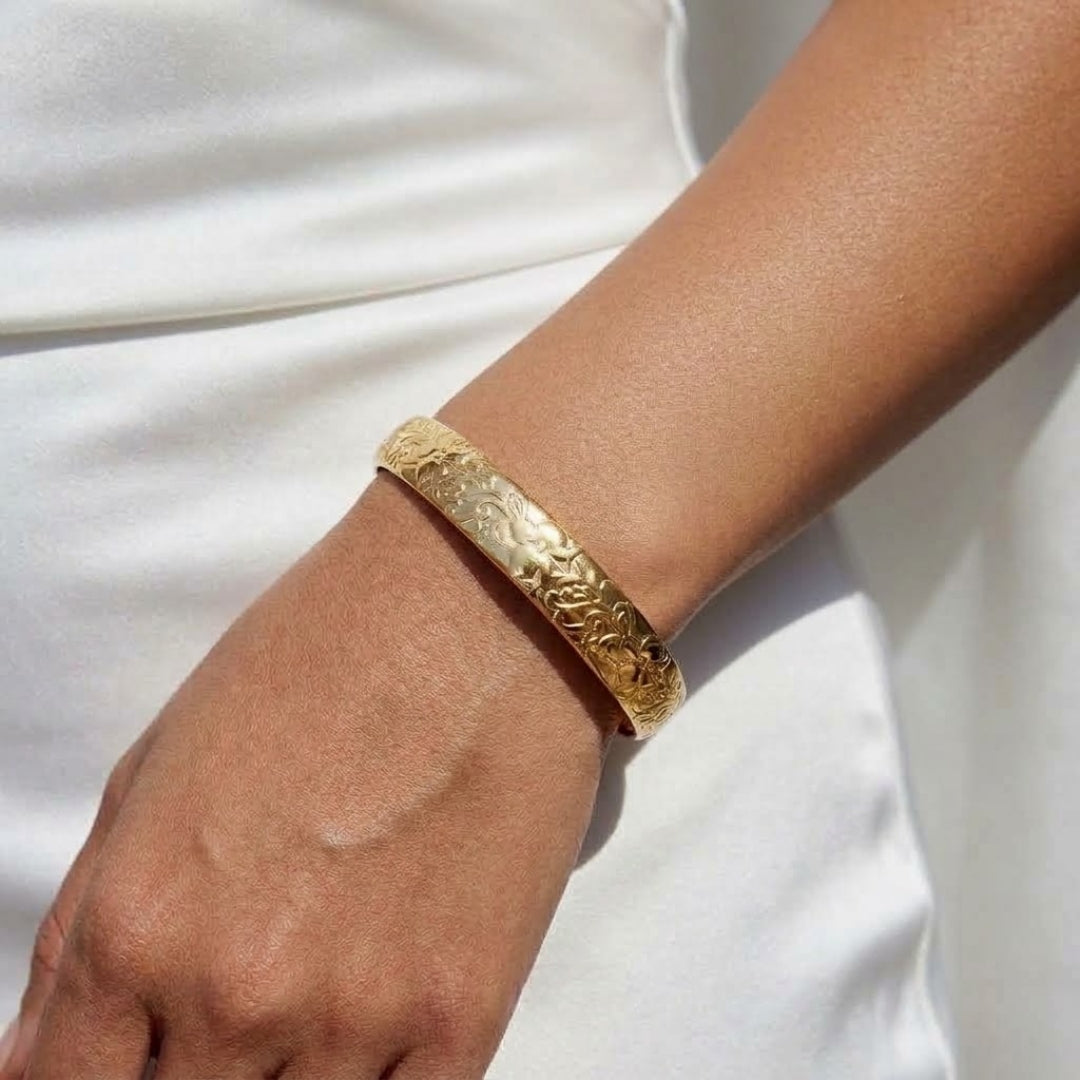 Gold Orchid Bloom Cuff Bangle