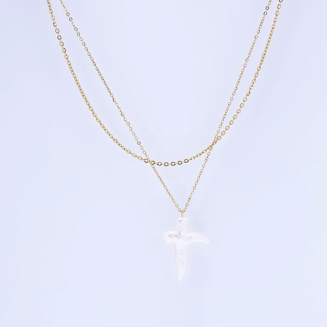 Gold Perla Cross Necklace