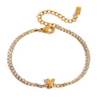 JUNE ELLE gold initial tennis bracelet with letter Y arranged in a perfect circle on white background front view