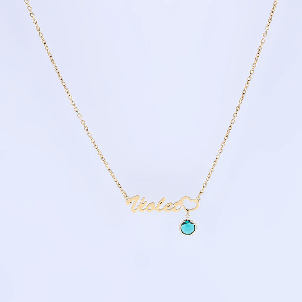 Gold Birthstone Name Necklace