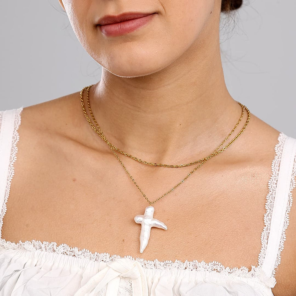 Gold Perla Cross Necklace