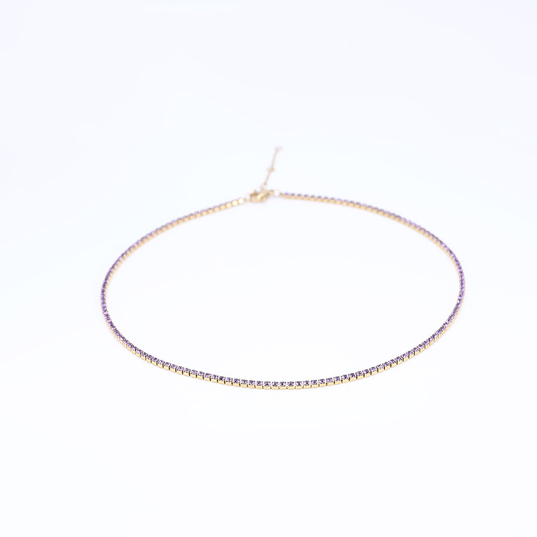 Gold Tiny Birthstone Tennis Necklace