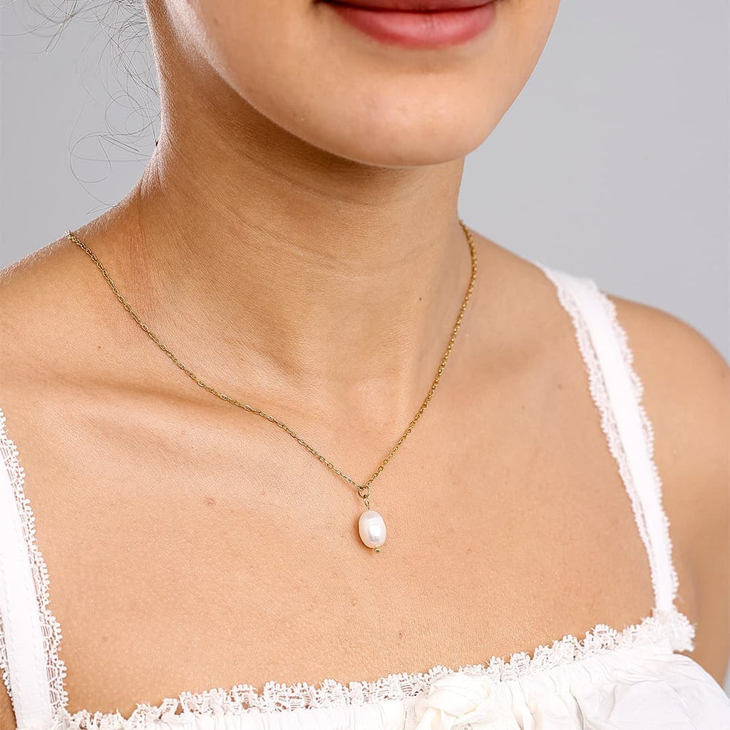 Gold Freshwater Pearl Drop Necklace