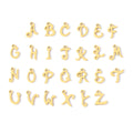 JUNE ELLE gold dearest initial charm letters A to Z arranged on white background