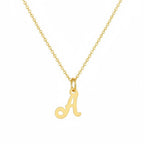 JUNE ELLE gold dearest initial charm letter A on cable chain necklace front view on white background