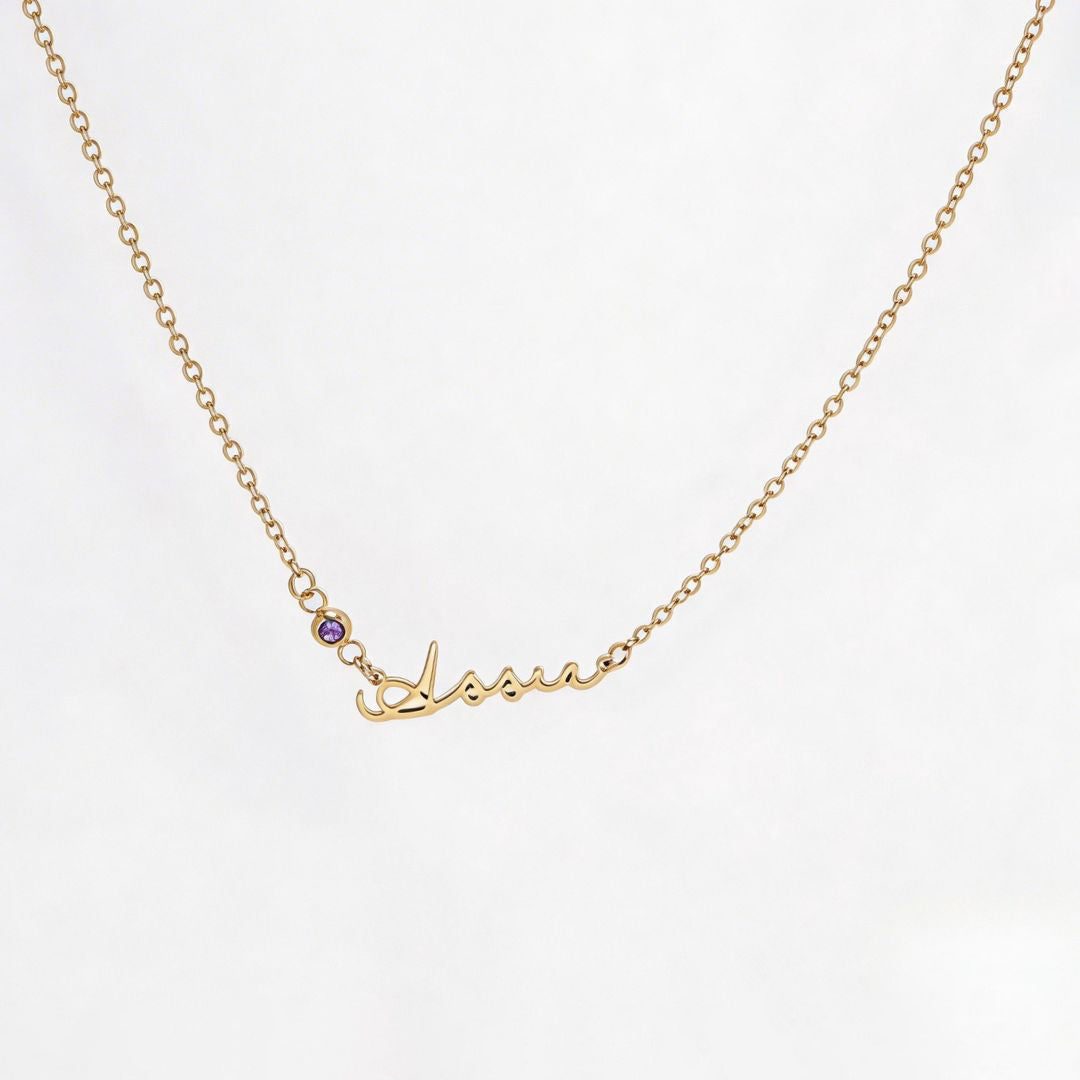 Gold Stella Birthstone Name Necklace