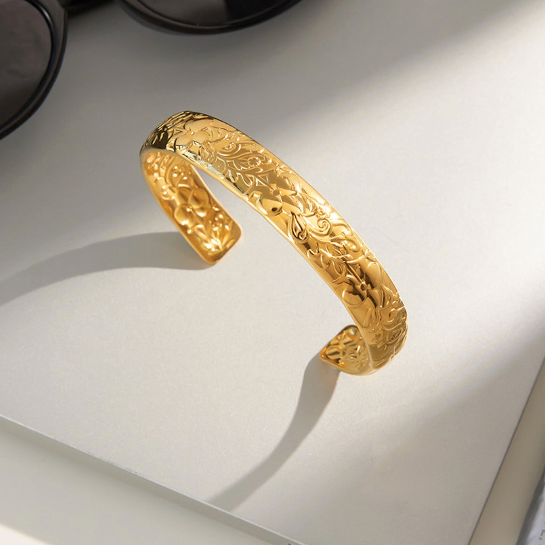 Gold Orchid Bloom Cuff Bangle