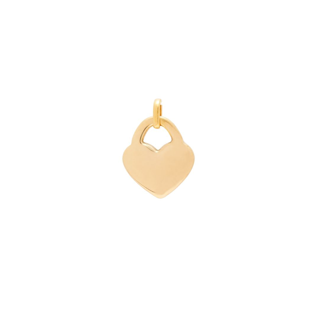 JUNE ELLE 18K gold plated 316L stainless steel heart lock pendant on a white background, standalone charm only.