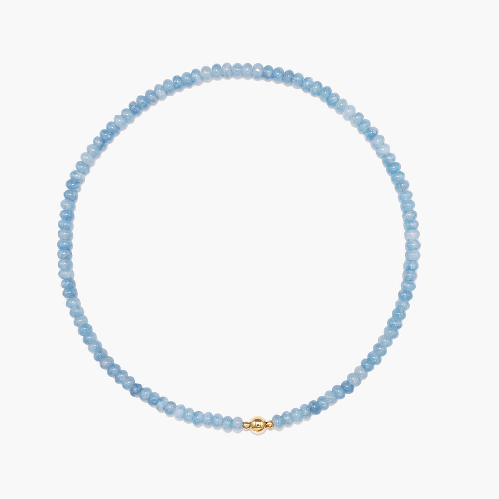 JUNE ELLE MagMix Blue Chalcedony Bead Necklace with a central gold magnetic clasp on a pure white background, allowing for modular combinations with other MagMix pieces.