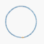JUNE ELLE MagMix Blue Chalcedony Bead Necklace with a central gold magnetic clasp on a pure white background, allowing for modular combinations with other MagMix pieces.