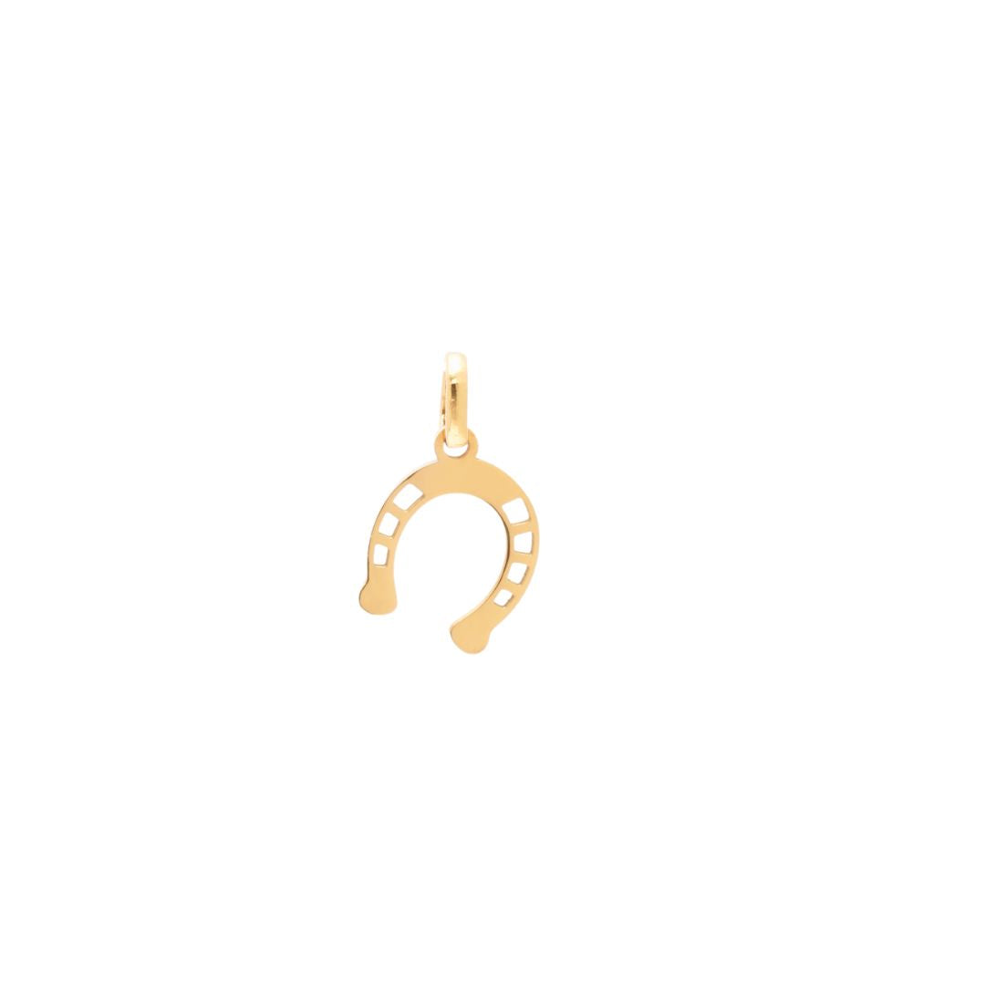 JUNE ELLE 18K gold plated 316L stainless steel horseshoe pendant on a white background, standalone charm only.