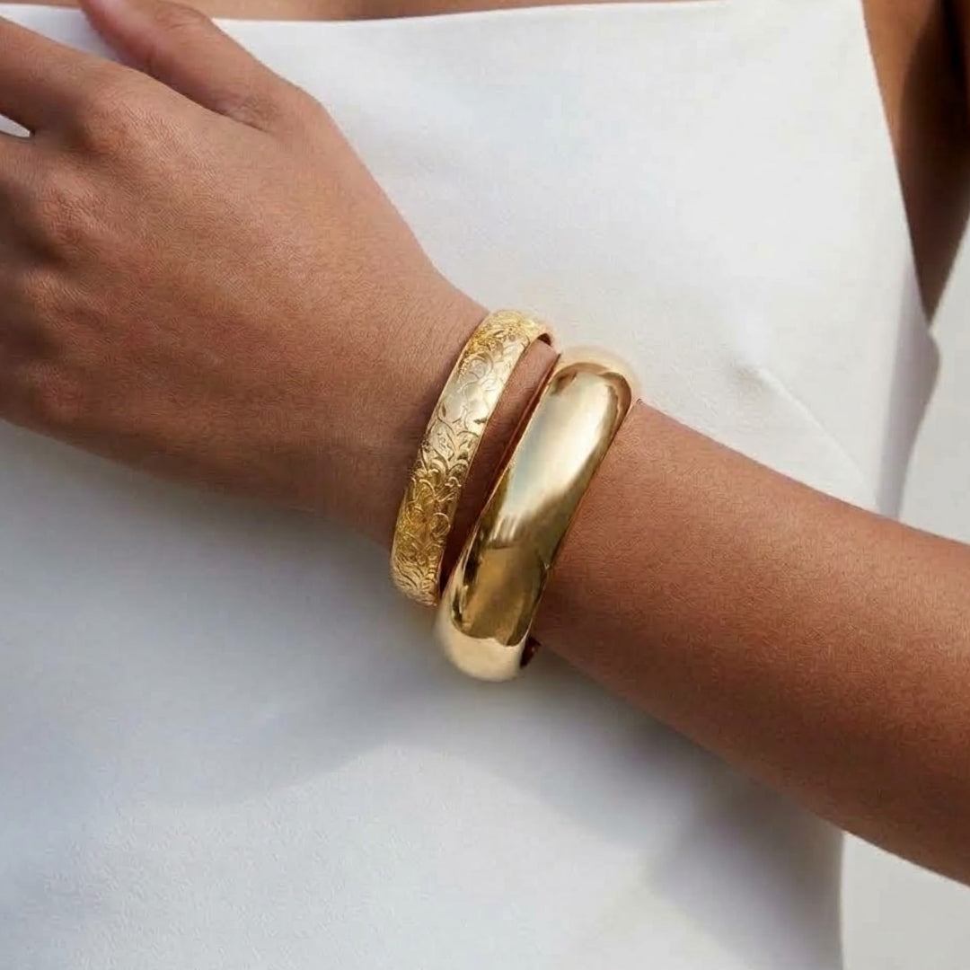 Gold Orchid Bloom Cuff Bangle
