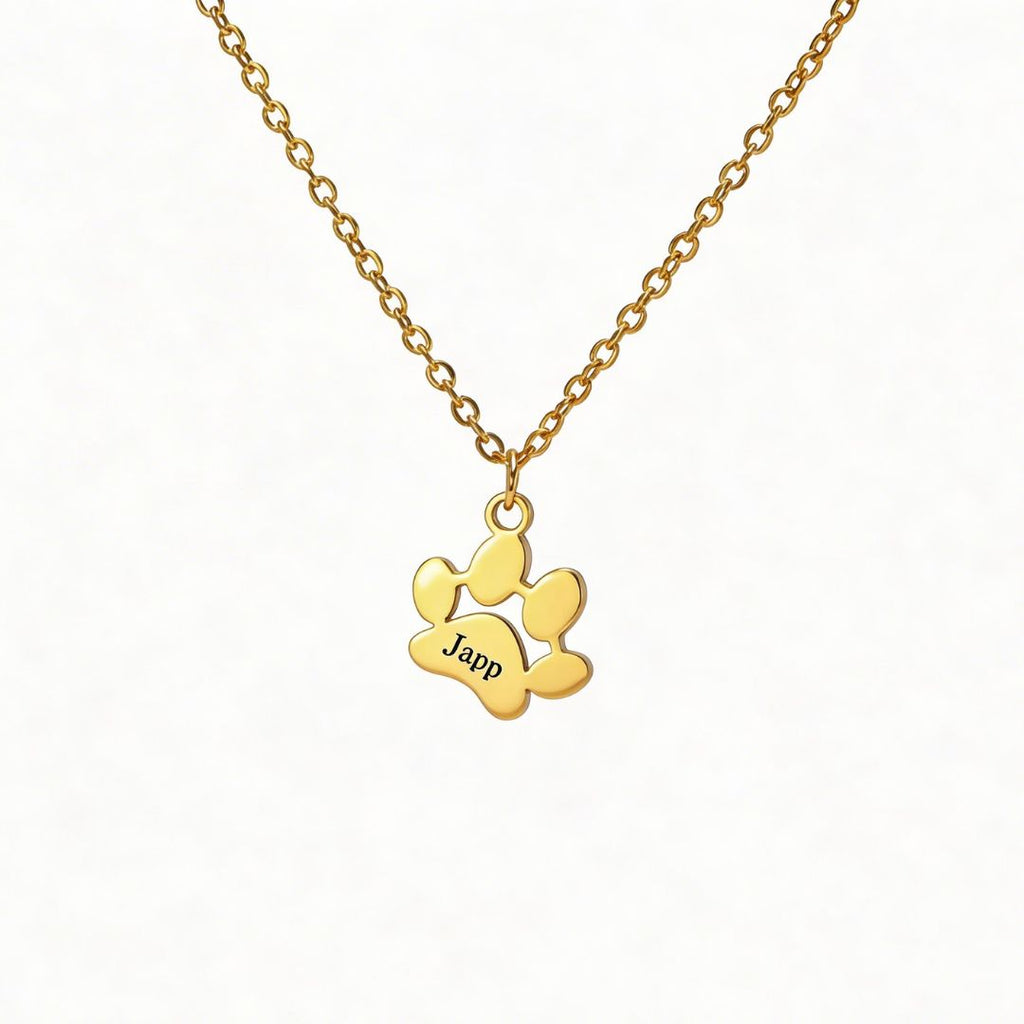 Gold Paw Print Name Necklace