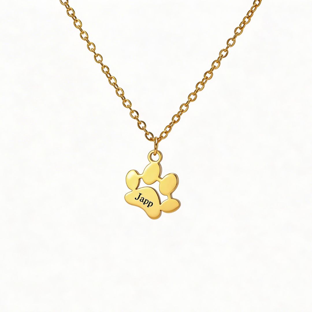 Gold Paw Print Name Necklace