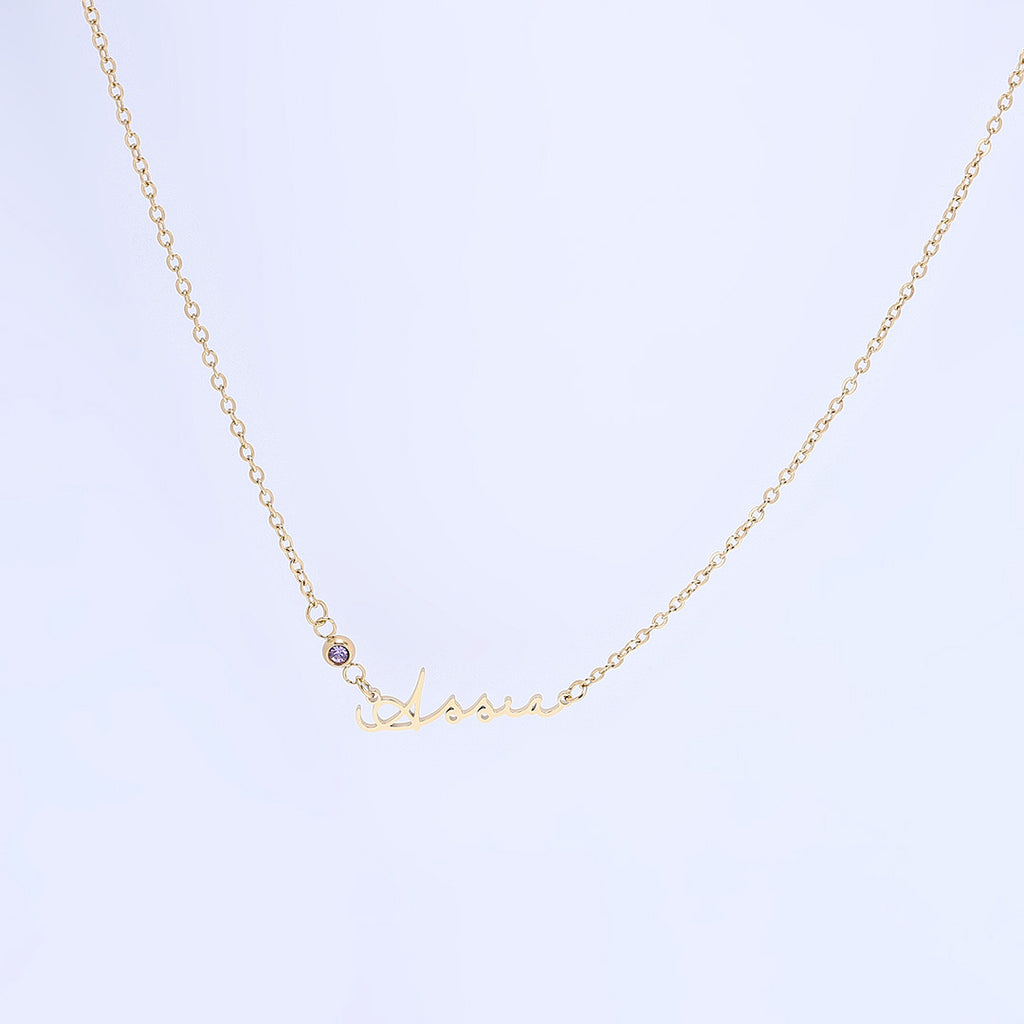 Gold Stella Birthstone Name Necklace