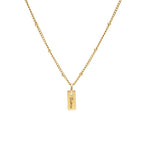 JUNE ELLE Gold Engraved Bar Necklace with Custom Victoria Engraving and Satellite Chain
