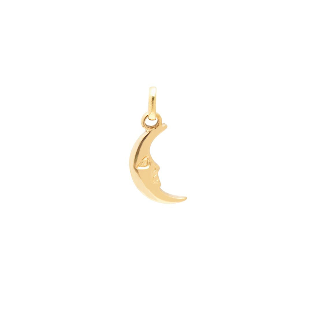 JUNE ELLE 18K gold plated 316L stainless steel moon pendant on a white background, standalone charm only.