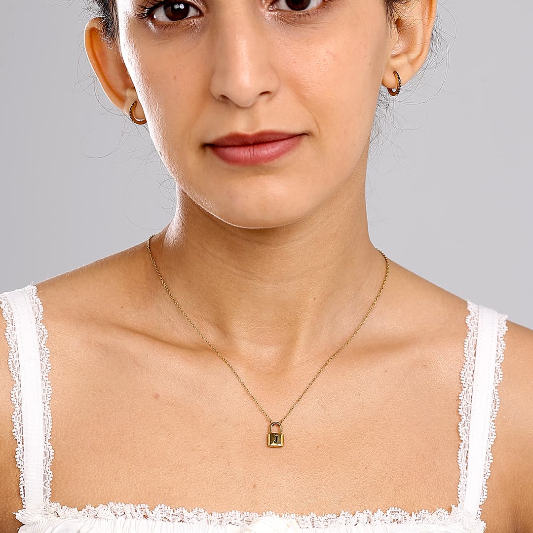 Gold Initial Lock Necklace