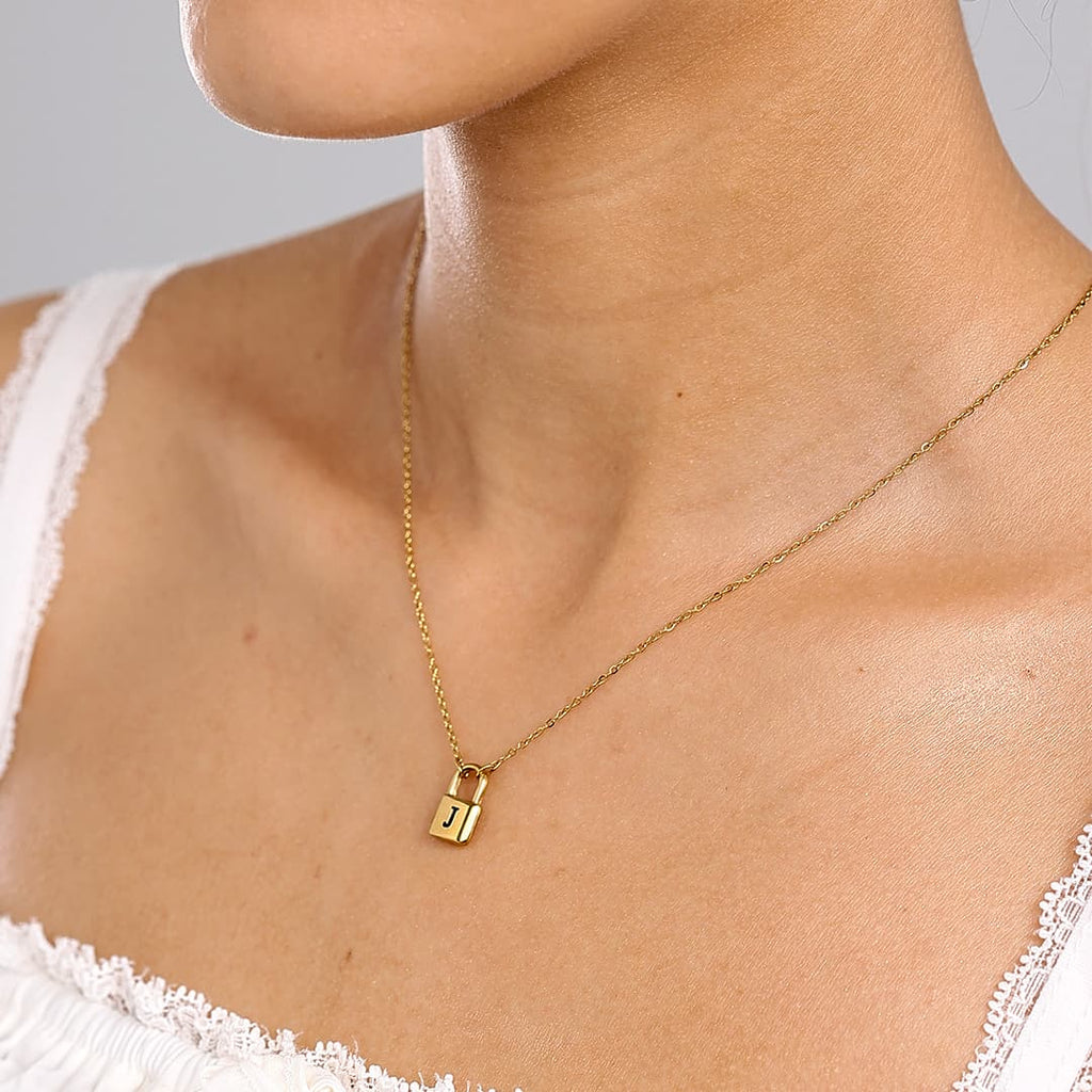 Gold Initial Lock Necklace