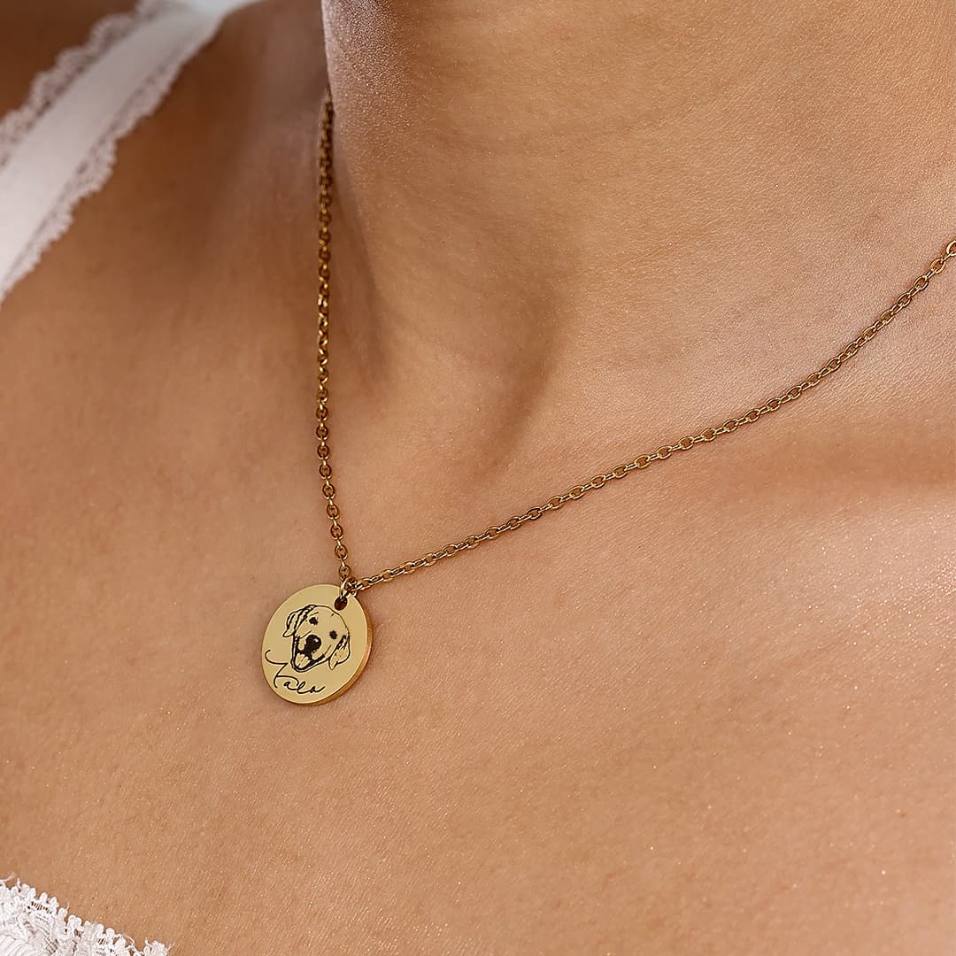 Gold Custom Pet Portrait Necklace