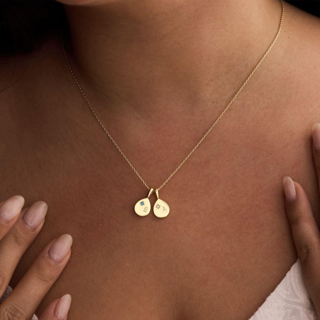 Gold Personalized Initial Birthstone Necklace