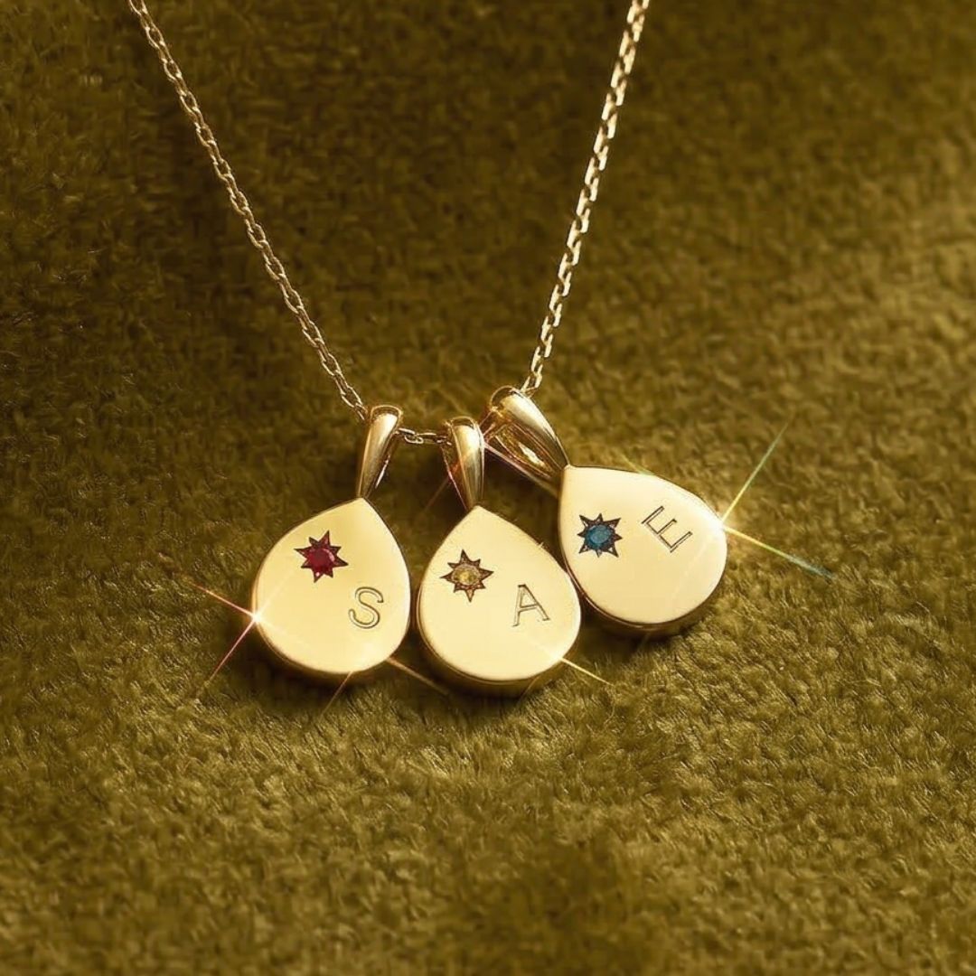 Gold Personalized Initial Birthstone Necklace