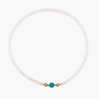 JUNE ELLE MagMix White Chalcedony Bead Necklace and an Amazonite Centerpiece connected via a central gold magnetic clasp on a pure white background, showcasing modular combinations.