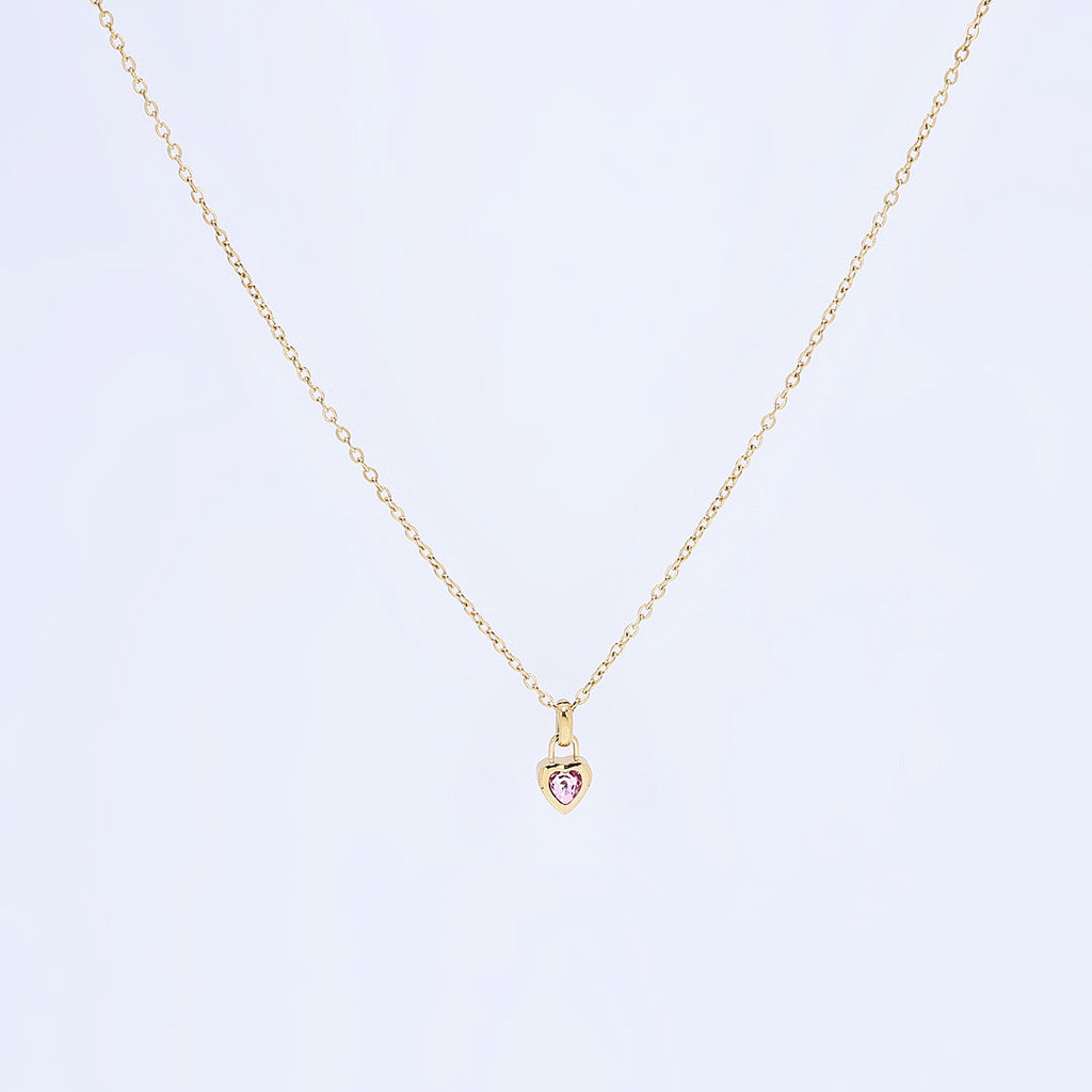 Gold Heart Birthstone Necklace