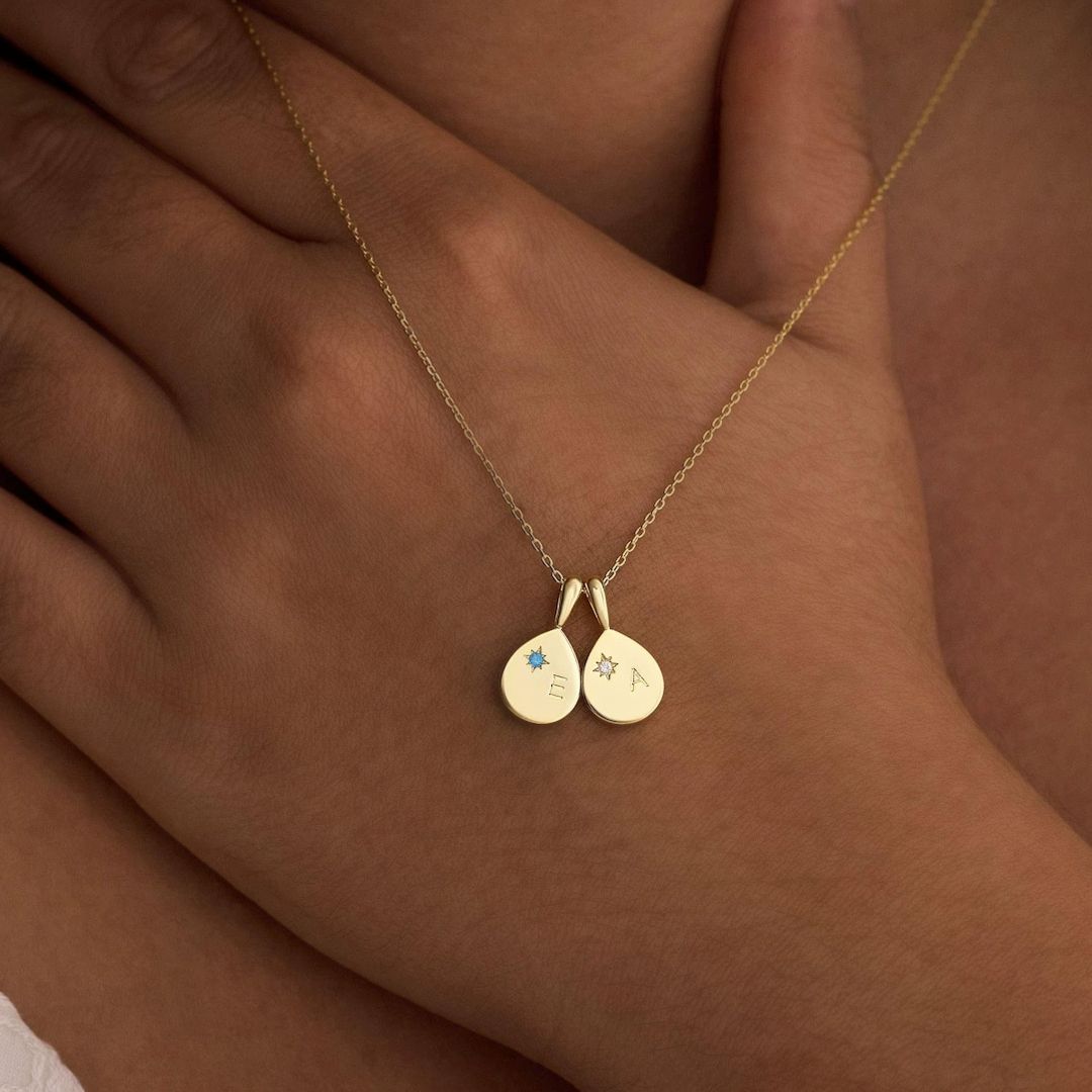 Gold Personalized Initial Birthstone Necklace