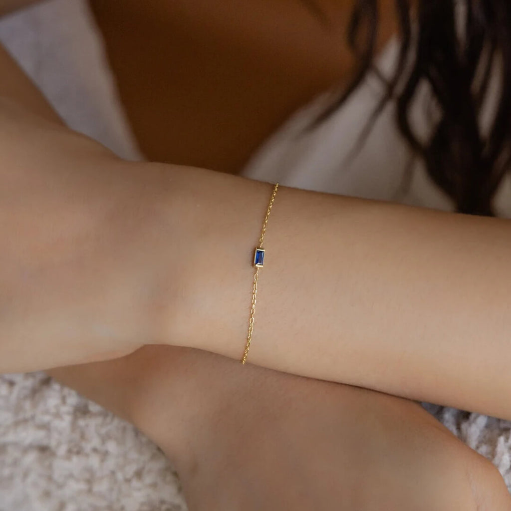 Gold Baguette Birthstone Bracelet