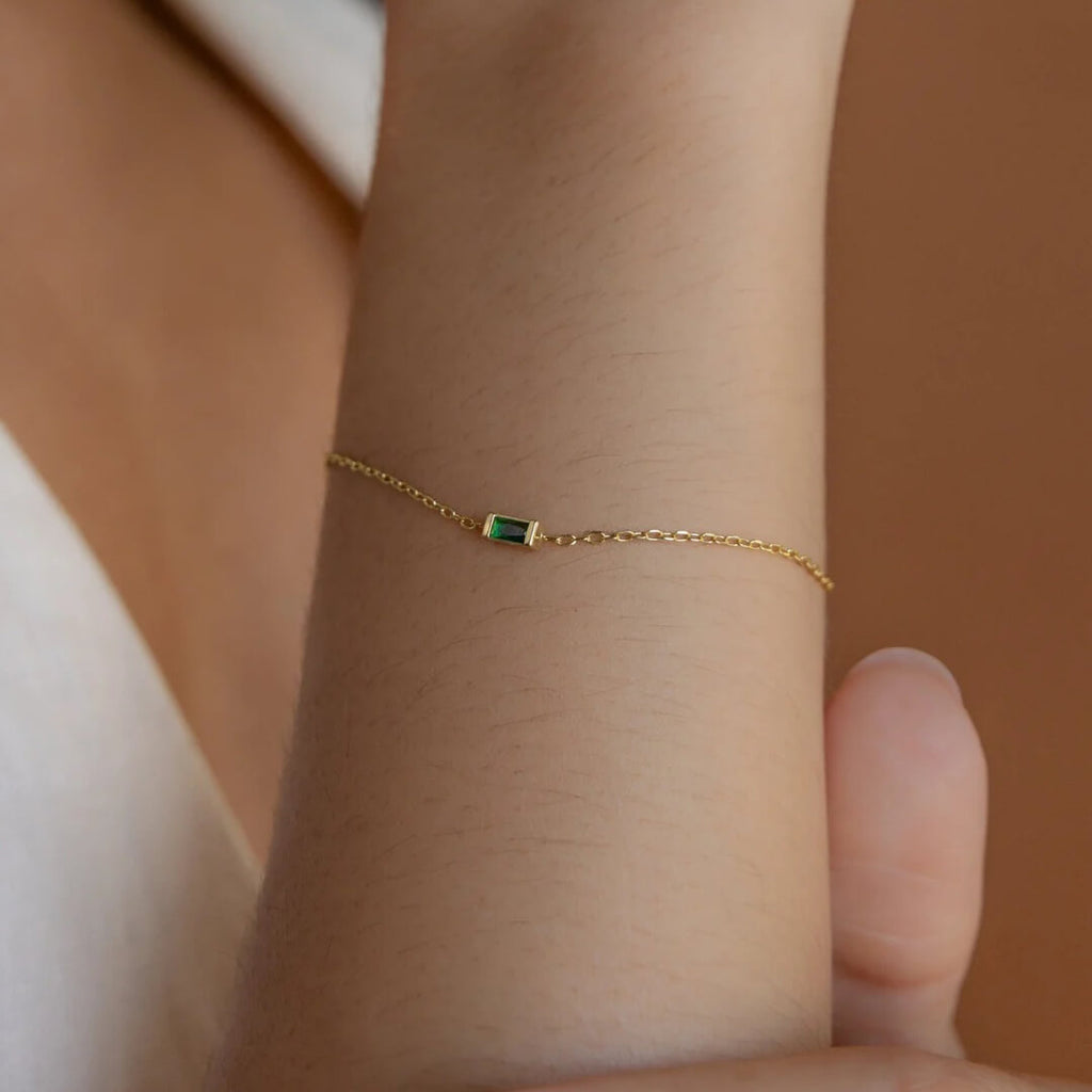 Gold Baguette Birthstone Bracelet