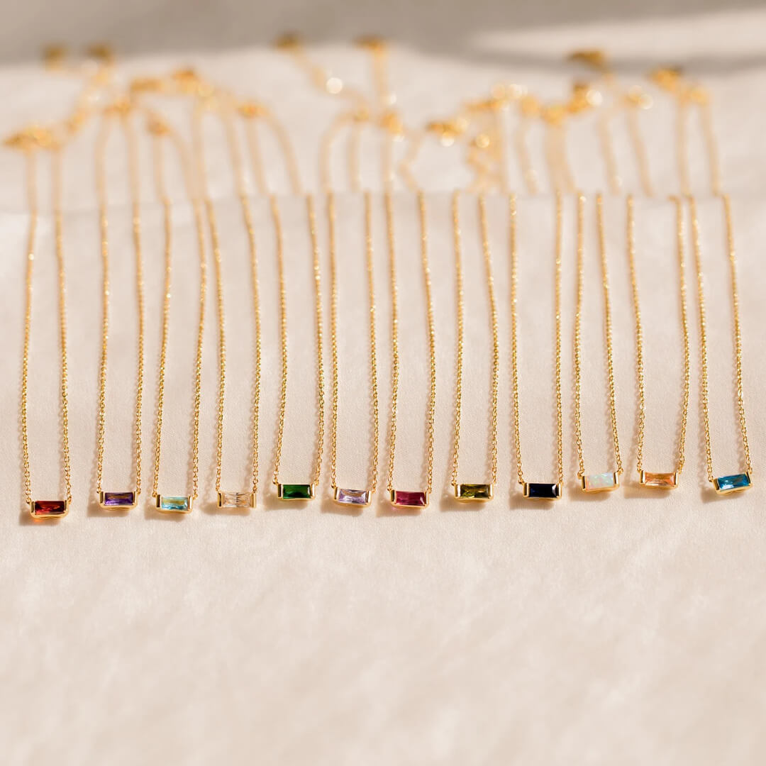 Gold Baguette Birthstone Necklace