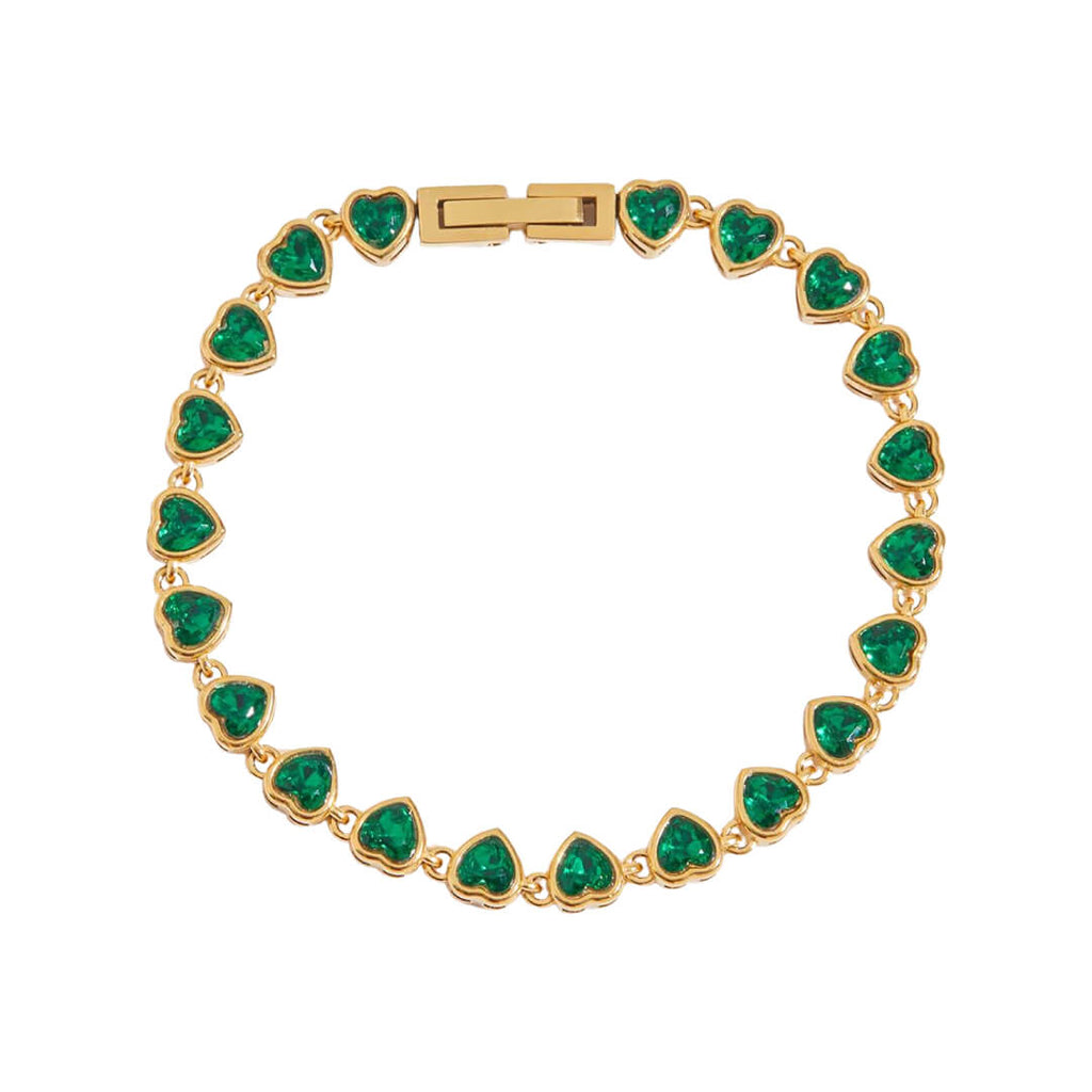 Gold Emerald Heart Tennis Bracelet