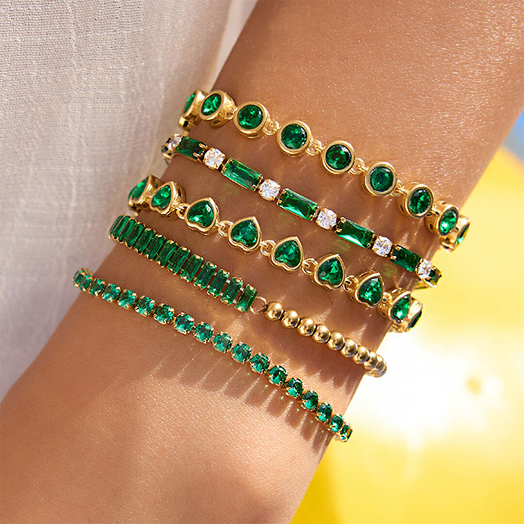 Gold Emerald Heart Tennis Bracelet