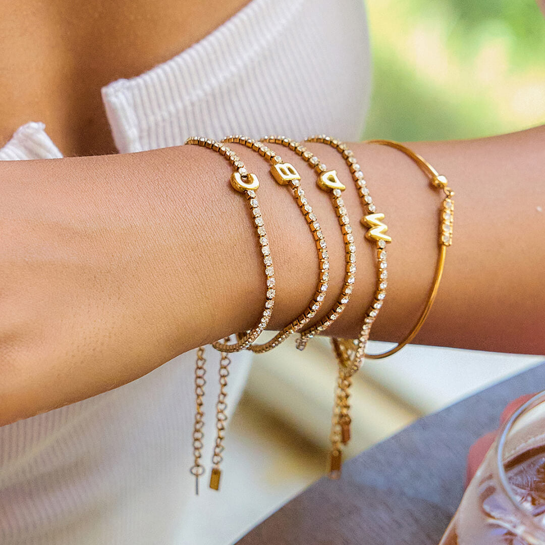Gold Initial Tennis Bracelet