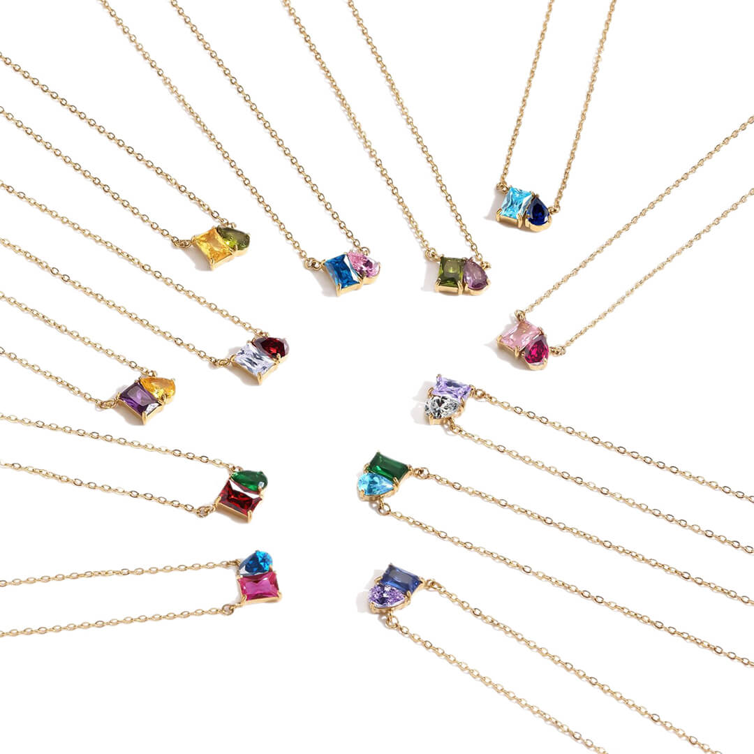Gold Toi et Moi Birthstone Necklace