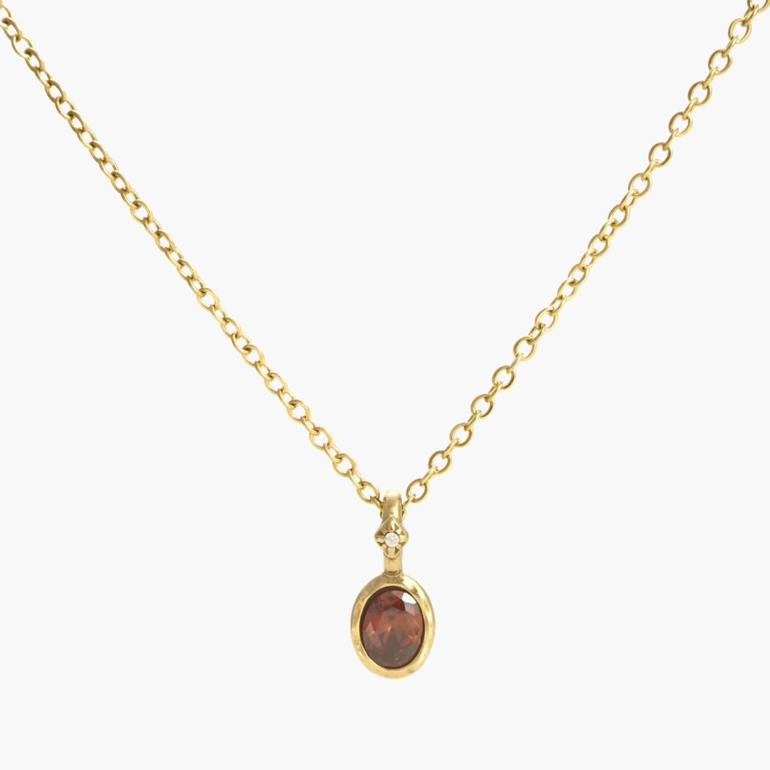 JUNE ELLE 14K gold plated stainless steel January birthstone color cubic zirconia pendant necklace, clear front view