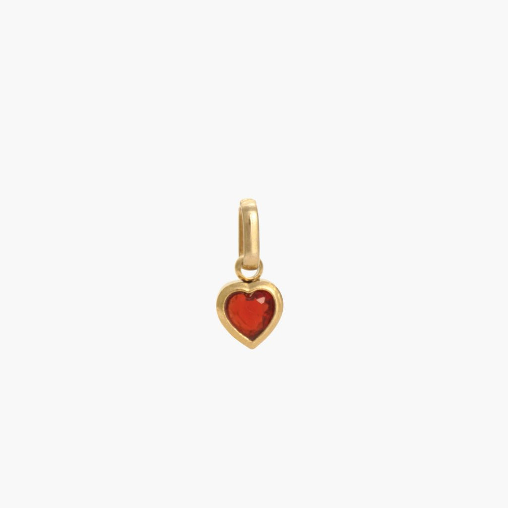 JUNE ELLE gold heart birthstone charm pendant with cubic zirconia, 18K gold plated stainless steel, front view
