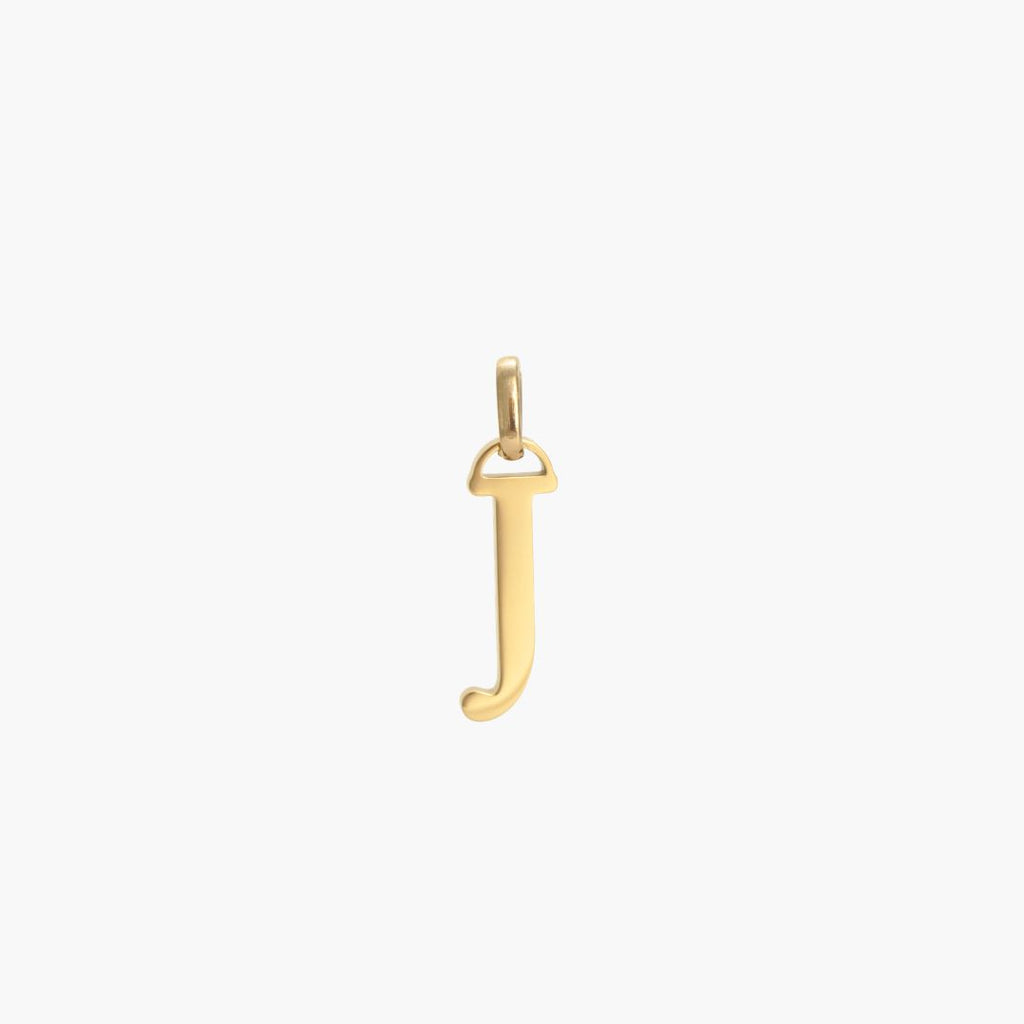 JUNE ELLE 18K gold plated stainless steel J initial pendant necklace, clear front view
