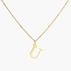 JUNE ELLE 18K gold plated stainless steel J initial pendant necklace, custom letter jewelry shown in clear front view