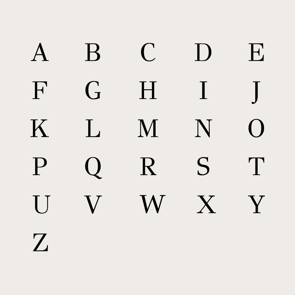JUNE ELLE 18K gold plated stainless steel personalized initial pendant alphabet display, A-Z letters showcase