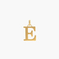 JUNE ELLE 18K gold plated stainless steel E initial pendant necklace, clear front view