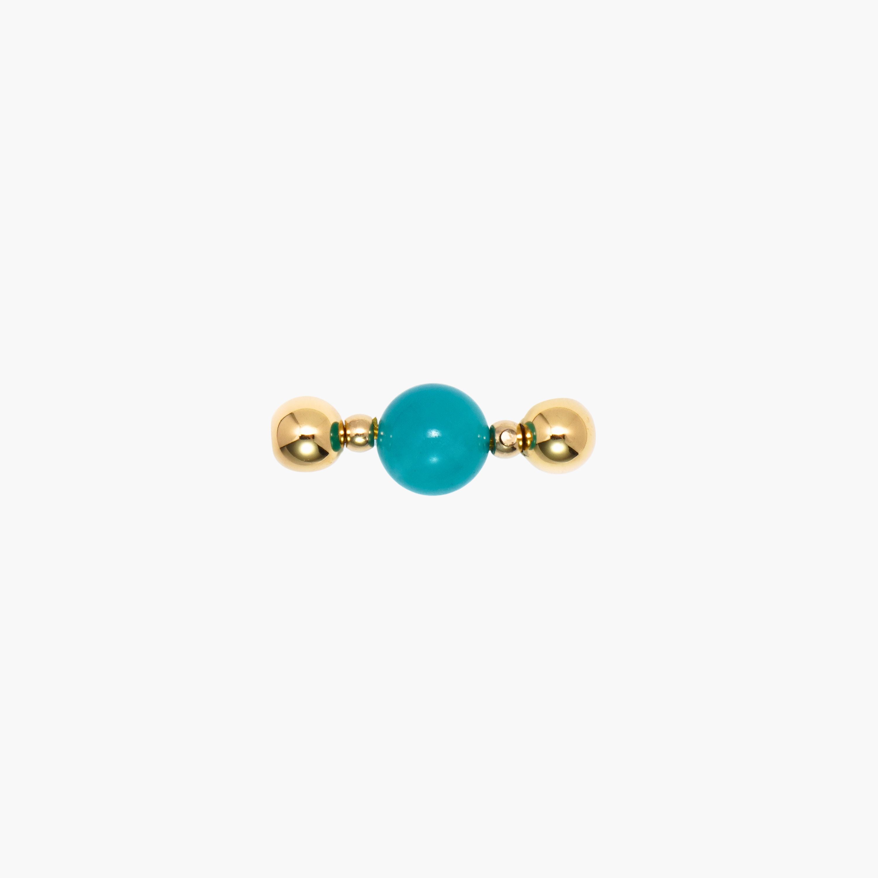 Single polished blue-green amazonite gemstone bead component for interchangeable magnetic jewelry, front view.