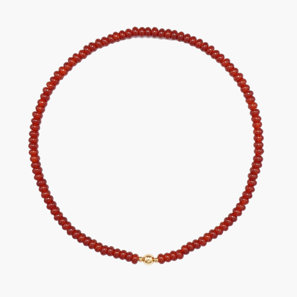 JUNE ELLE MagMix Carnelian Bead Necklace with a central gold magnetic clasp on a pure white background, allowing for modular combinations with other MagMix pieces.