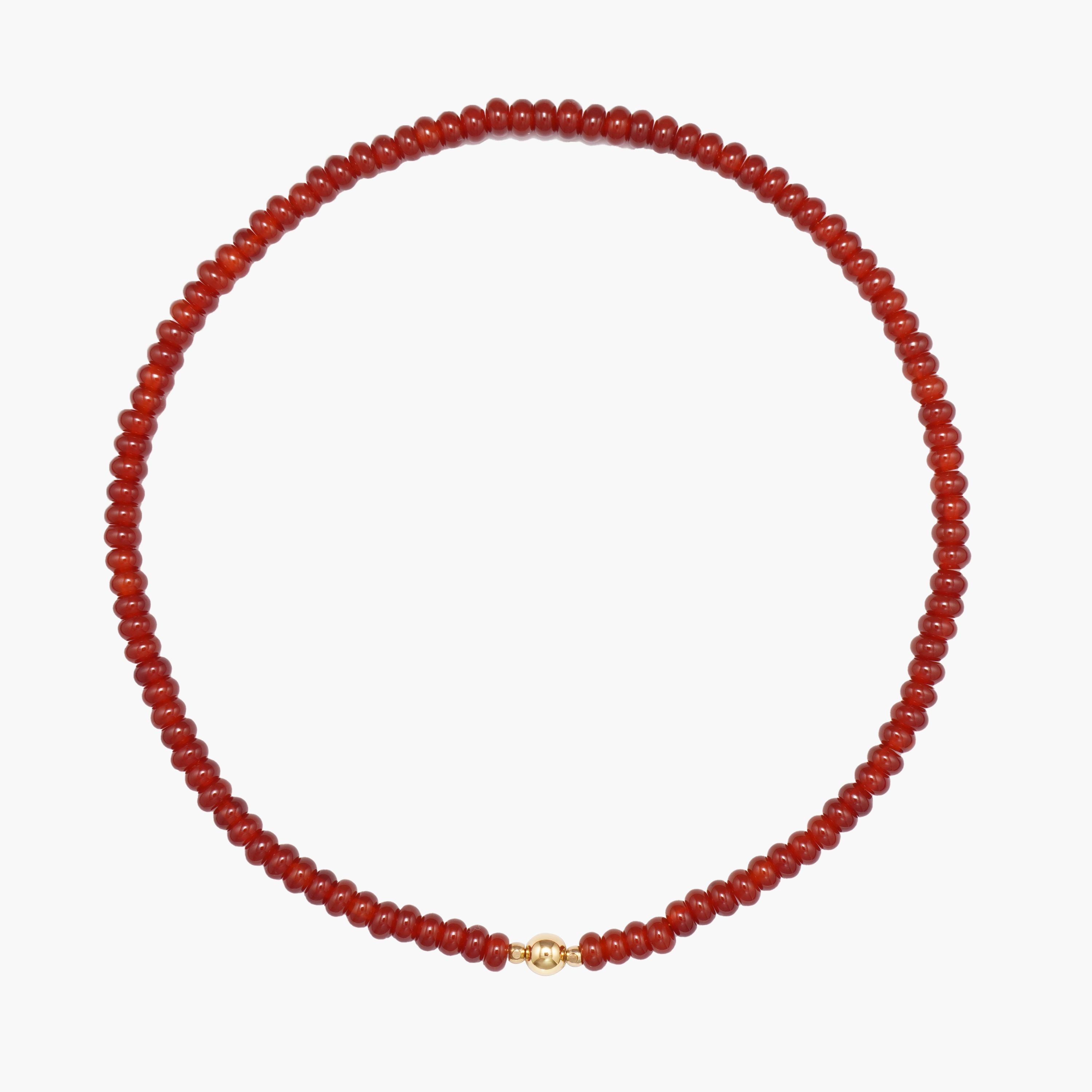 JUNE ELLE MagMix Carnelian Bead Necklace with a central gold magnetic clasp on a pure white background, allowing for modular combinations with other MagMix pieces.