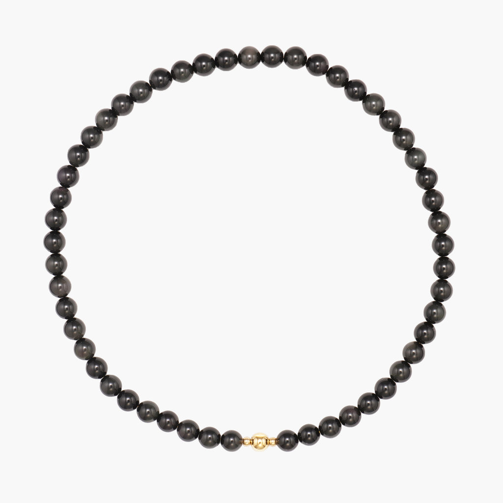 JUNE ELLE MagMix Obsidian Bead Necklace with a central gold magnetic clasp on a pure white background, allowing for modular combinations with other MagMix pieces.